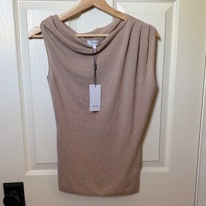 Reiss Sleeveless Draped Neck Tank in Taupe